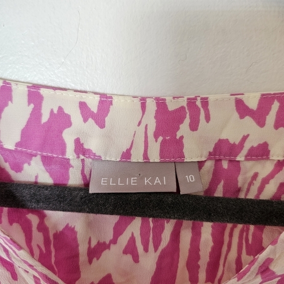 Ellie Kai silk pink loose fit 3/4 sleeves abstract print blouse Size 10 - Picture 5 of 6